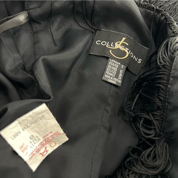 Vintage JS collection fringe dress black sz 8 flapper - Picture 3 of 6